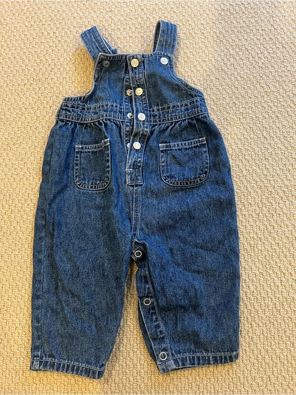 Cherokee Baby Denim Romper Overalls 3-6M Blue Adjustable Straps